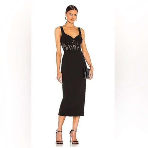Bardot Black Midi Corset Dress with Lace Detail size 6 US - Picture 1 of 6